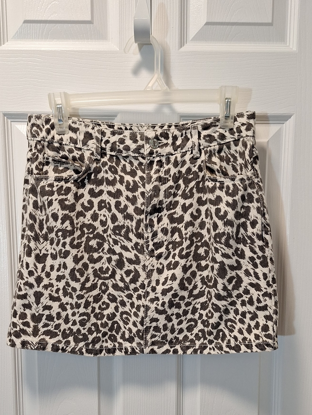 Mango 100% Cotton Black & Cream Leopard Print Mini Skirt
